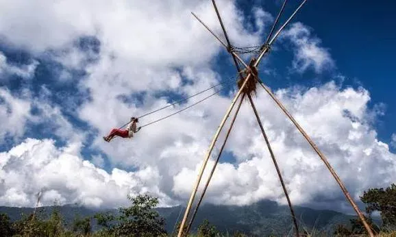 Bamboo swings and kites during Dashain in Nepal